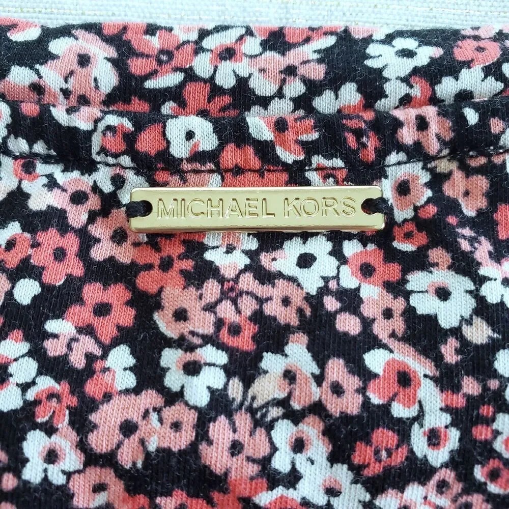 Michael Kors Top Women M Red Pink Ditsy Floral Tie Waist Tee Kawaii Cottagecore